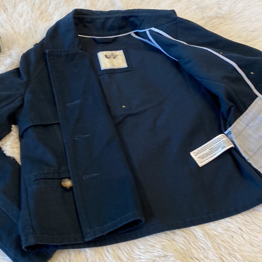$120 Abercrombie & Fitch NAVY Cropped Double Breasted Trench Coat Jacket blazer - Picture 9 of 10